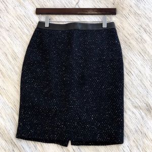 Ann Taylor Faux Leather Trim Wool Skirt Navy/Black